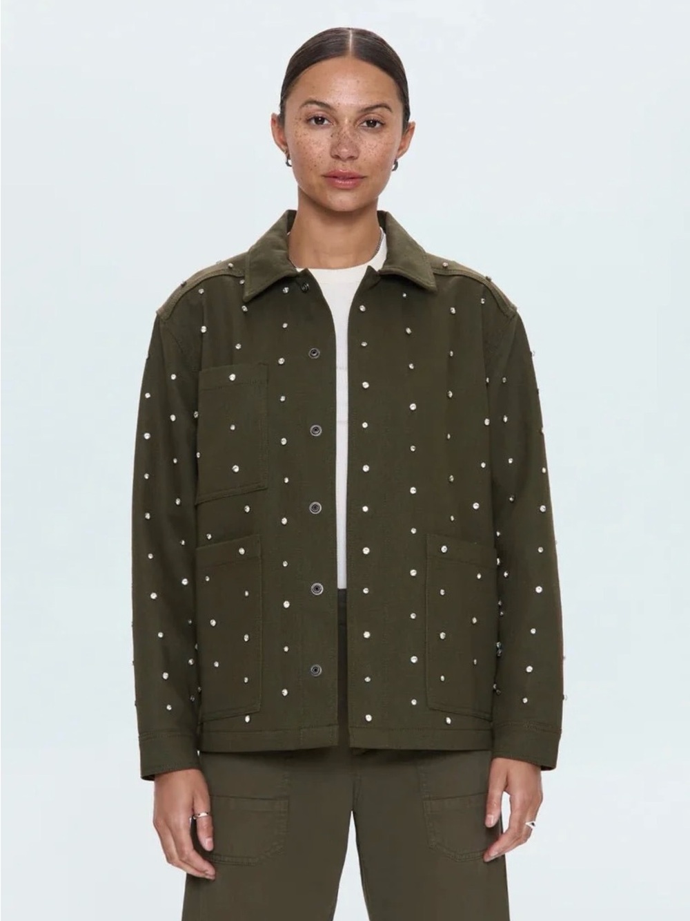 pistola Olive Green Studded Utility Jacket